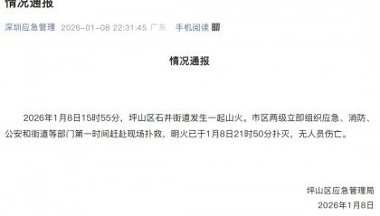 深圳坪山区突发山火，最新通报：明火已扑灭，无人员伤亡