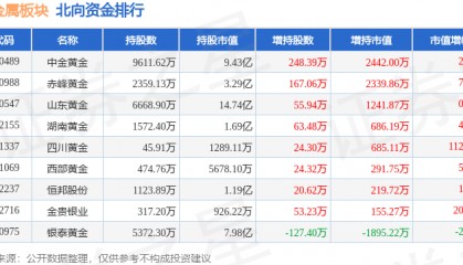 贵金属板块12月20日涨1.16%，银泰黄金领涨，主力资金净流入9553.48万元