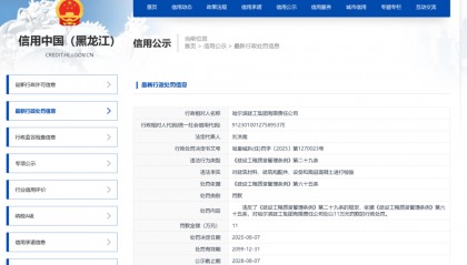 哈尔滨建工集团被行政处罚