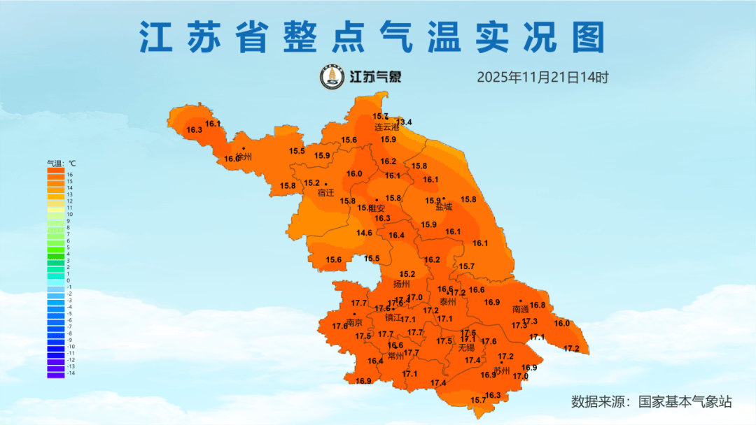 未来三天全省晴，气温缓慢回升。明晨淮河以南部分地区有雾或浓雾